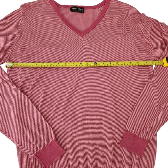 JOHN SMEDLEY Sea Island Cotton sweater V neck striped pink medium made in UK - Picture 12 of 14